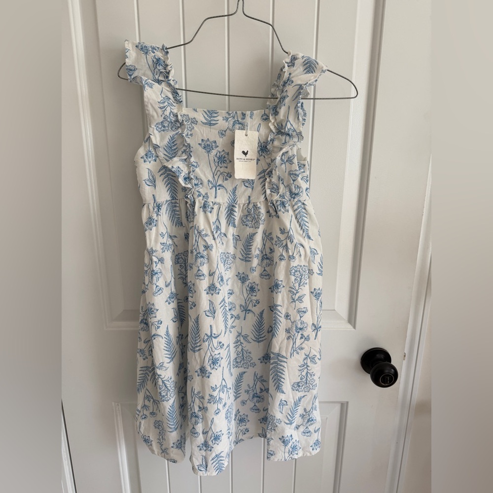 Girls Hope & Henry Floral Blue and White Dress size 10 new NWT